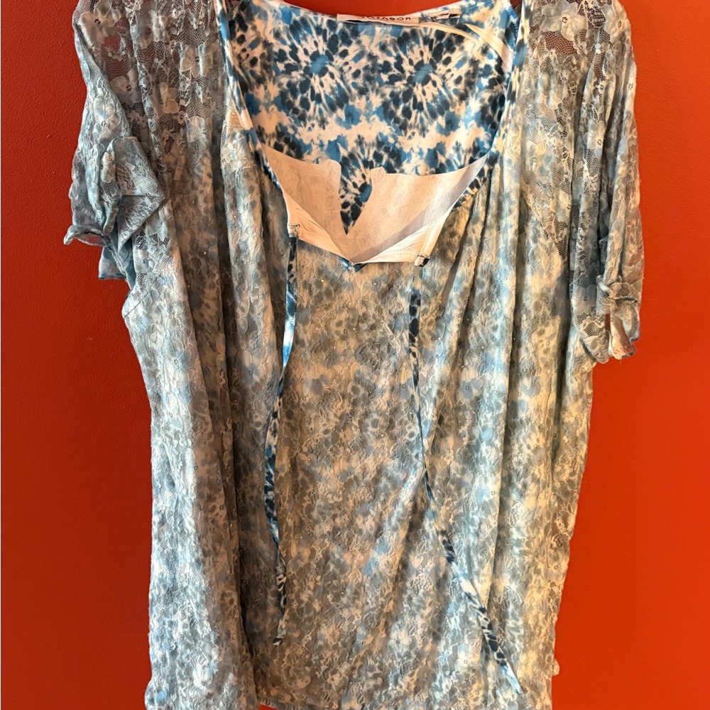 Sag Harbor Blue Floral Lace Blouse